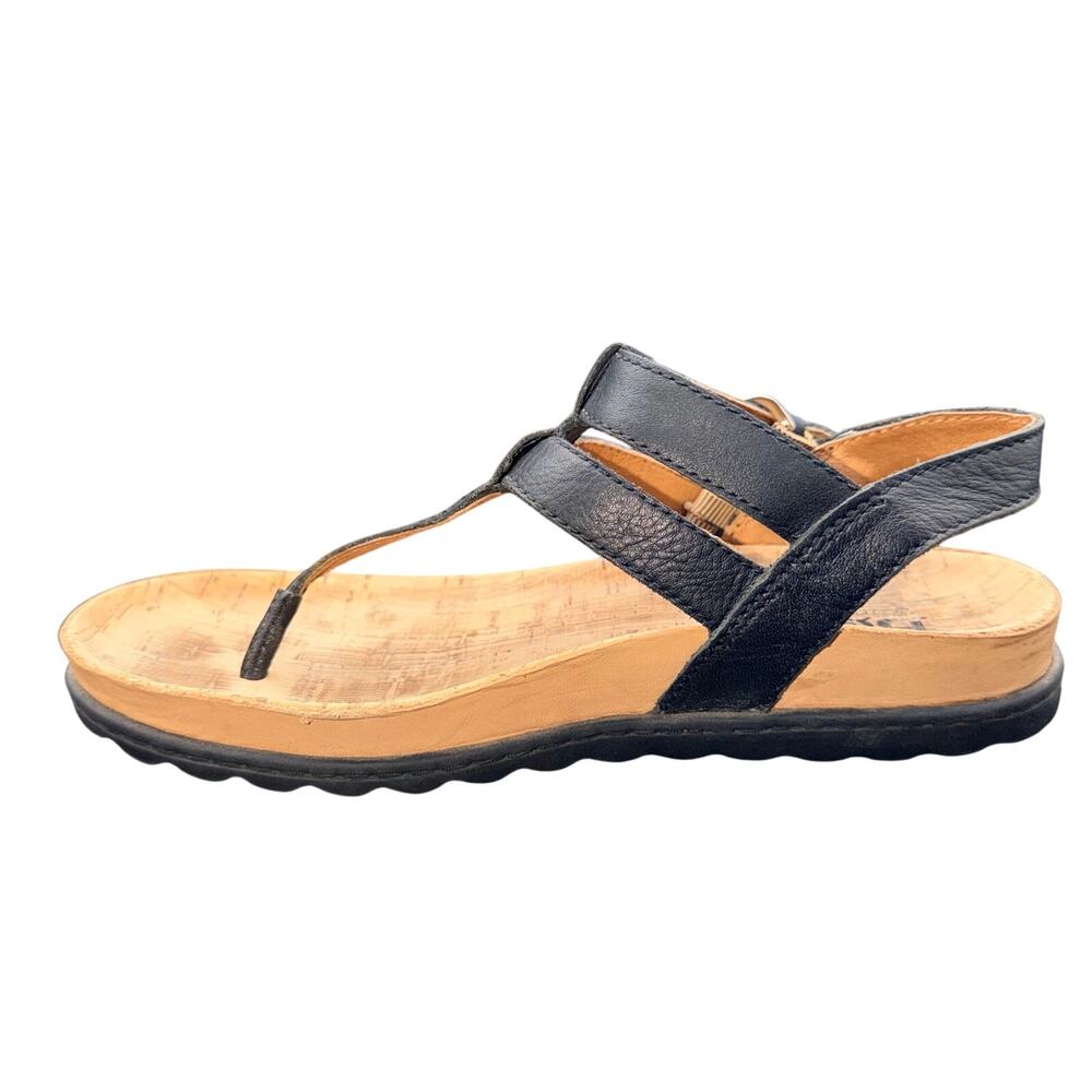 Born Black Leather T Strap Thong Sandals Women’s 7M Comfort Cork - Picture 10 of 14